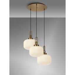 Yorktown 65cm 2m Round Pendant, 3 x E27, Brass Gold/Matt Black With 30cm Pumpkin Shaped Ribbed Opal Glass - thumbnail 3