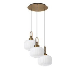 Yorktown 65cm 2m Round Pendant, 3 x E27, Brass Gold/Matt Black With 30cm Pumpkin Shaped Ribbed Opal Glass - thumbnail 5