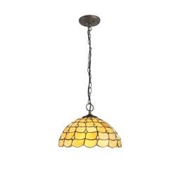 Lincoln 3 Light Downlighter Ceiling Pendant E27 With 40cm Tiffany Shade, Beige, Clear Crystal, Aged Antique Brass - thumbnail 1