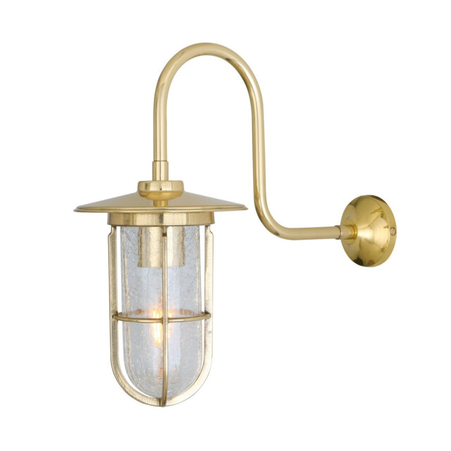 Fabo Outdoor Wall Light, Polished Brass, Crackled Glass, IP65