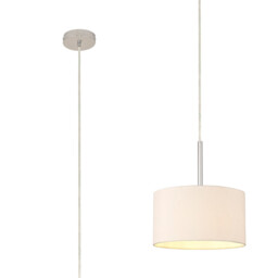Baymont Polished Chrome E27 Universal Single Pendant With 30cm x 17cm Dual Faux Silk Shade, Nude Beige/Moonlight