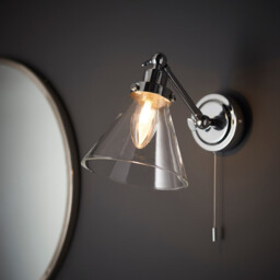 Faraday Bathroom Adjustable Dome Wall Light with Pull Cord Chrome Glass Shade - thumbnail 2