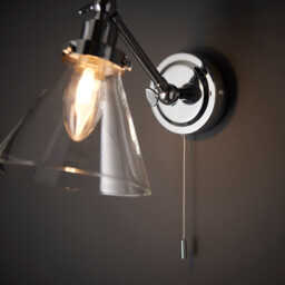 Faraday Bathroom Adjustable Dome Wall Light with Pull Cord Chrome Glass Shade - thumbnail 5