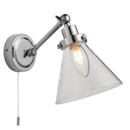 Faraday Bathroom Adjustable Dome Wall Light with Pull Cord Chrome Glass Shade - thumbnail 1