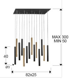 Varas Ultra Slim 14 Light Suspension Hanging Light, Gold & Matt Black, Maximum Height 3 meters - thumbnail 5