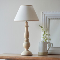 Hidcote Natural Wood Table Lamp with Vintage White Fabric Ivy Shade 30cm B22 - thumbnail 3