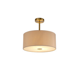 Baymont Antique Brass E27 Semi Flush With 40cm x 18cm Dual Faux Silk Shade, Nude Beige/Moonlight