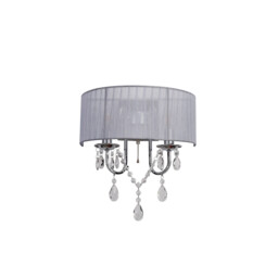 Olivia Wall Lamp Switched With Grey Shade 2 Light E14 Polished Chrome/Crystal - thumbnail 3