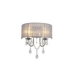 Olivia Wall Lamp Switched With Grey Shade 2 Light E14 Polished Chrome/Crystal