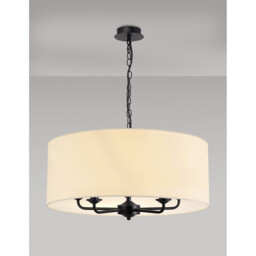 Banyan 5 Light Multi Arm Pendant With 60cm x 22cm Faux Silk Fabric Shade Matt Black/Ivory Pearl - thumbnail 2