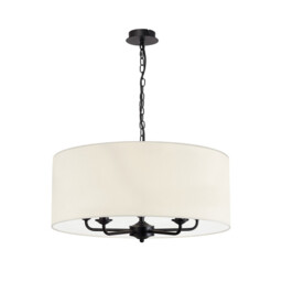 Banyan 5 Light Multi Arm Pendant With 60cm x 22cm Faux Silk Fabric Shade Matt Black/Ivory Pearl - thumbnail 5