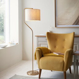 Clement Floor Lamp with Shade Br Aged Brass Plate, Natural Linen Mix Fabric, 1x E27 - thumbnail 2
