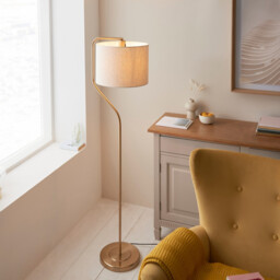 Clement Floor Lamp with Shade Br Aged Brass Plate, Natural Linen Mix Fabric, 1x E27 - thumbnail 3