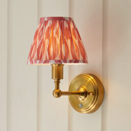 Burley Rechargeable Brushed Aged Brass Plate Wall Light with Coral Pink Fabric Ikat Shade 16cm Integrated LED - thumbnail 5