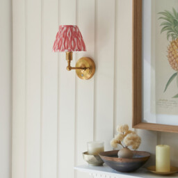 Burley Rechargeable Brushed Aged Brass Plate Wall Light with Coral Pink Fabric Ikat Shade 16cm Integrated LED - thumbnail 3
