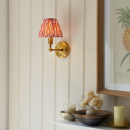 Burley Rechargeable Brushed Aged Brass Plate Wall Light with Coral Pink Fabric Ikat Shade 16cm Integrated LED - thumbnail 2