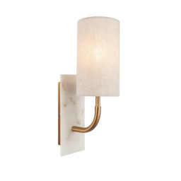 Calista Wall Lamp Vintage Brass Finish, White Marble Effect & Natural Linen 7W LED E14