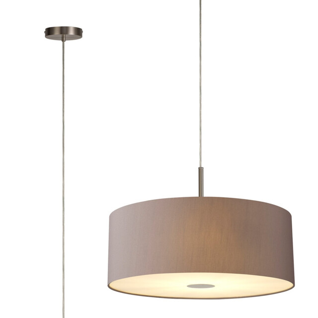 Baymont Satin Nickel 5 Light E27 Single Pendant With 60cm x 22cm Faux Silk Shade, Grey/White Laminate - image 1