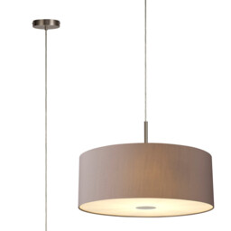 Baymont Satin Nickel 5 Light E27 Single Pendant With 60cm x 22cm Faux Silk Shade, Grey/White Laminate