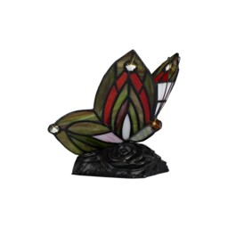 Huron Tiffany Butterfly Table Lamp, 1 x E14, Black Base With Green, Red Glass With Clear Crystal - thumbnail 3