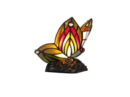 Huron Tiffany Butterfly Table Lamp, 1 x E14, Black Base With Green, Red Glass With Clear Crystal - thumbnail 5