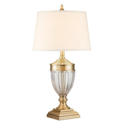 Quoizel Dennison Table Lamp with Round Tapered Shade Brushed Brass