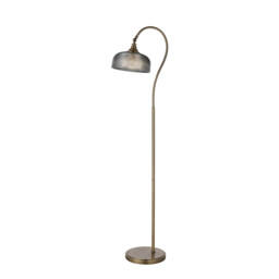 DeRuyter Floor Lamp 1 Light E27 Antique Brass/Smoke Glass - thumbnail 1