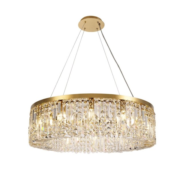 Wethersfield Cylindrical 80cm Ceiling Pendant Chandelier, 12 Light E14, Gold, Crystal - image 1