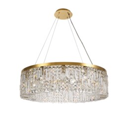 Wethersfield Cylindrical 80cm Ceiling Pendant Chandelier, 12 Light E14, Gold, Crystal - thumbnail 5