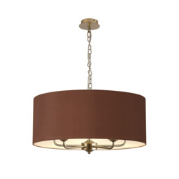 Banyan 5 Light Multi Arm Pendant With 60cm x 22cm Dual Faux Silk Fabric Shade Champagne Gold/Taupe