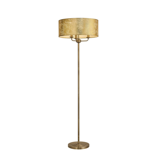 Banyan 3 Light Switched Floor Lamp With 50cm x 20cm Gold Leaf With White Lining Shade Antique Brass/Gold Leaf - image 1