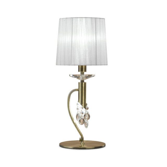 Tiffany Table Lamp 1+1 Light E14+G9, Antique Brass With White Shade & Clear Crystal - image 1