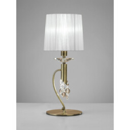 Tiffany Table Lamp 1+1 Light E14+G9, Antique Brass With White Shade & Clear Crystal - thumbnail 2