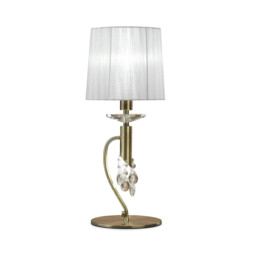 Tiffany Table Lamp 1+1 Light E14+G9, Antique Brass With White Shade & Clear Crystal