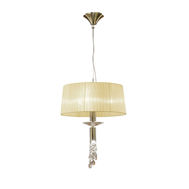 Tiffany Pendant 3+1 Light E27+G9, Antique Brass With Cream Shade & Clear Crystal - image 1