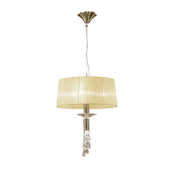 Tiffany Pendant 3+1 Light E27+G9, Antique Brass With Cream Shade & Clear Crystal