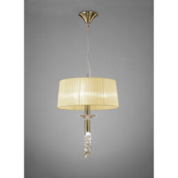 Tiffany Pendant 3+1 Light E27+G9, Antique Brass With Cream Shade & Clear Crystal - thumbnail 2