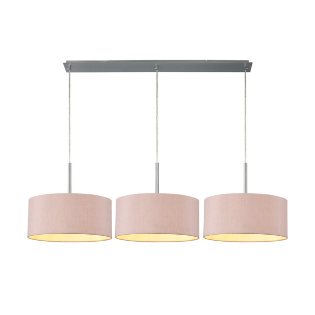 Baymont Polished Chrome 3 Light E27 Linear Pendant With 40cm x 18cm Dual Faux Silk Shade, Taupe/Halo Gold - image 1