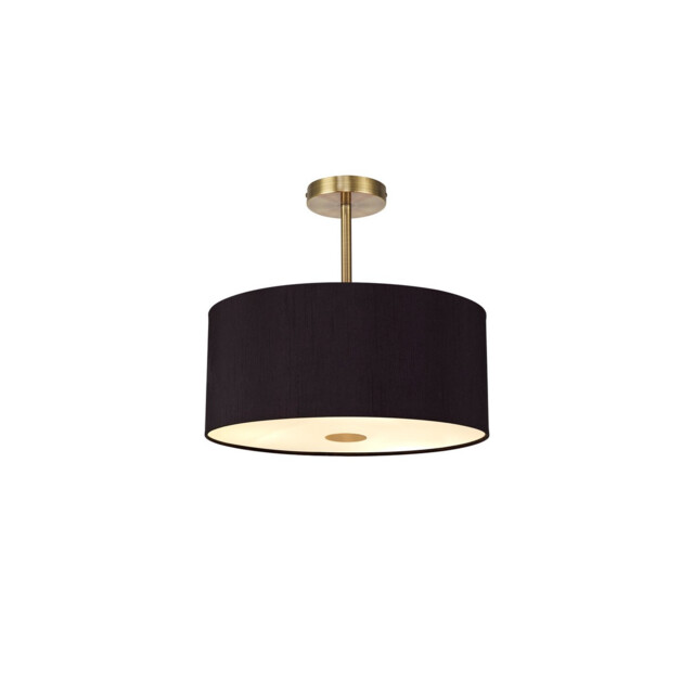 Baymont Antique Brass 5 Light E27 Semi Flush With 40cm x 18cm Dual Faux Silk Shade, Black/Green Olive - image 1