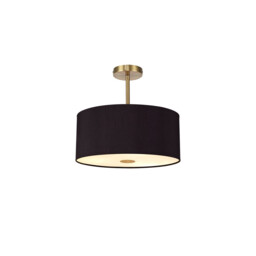 Baymont Antique Brass 5 Light E27 Semi Flush With 40cm x 18cm Dual Faux Silk Shade, Black/Green Olive