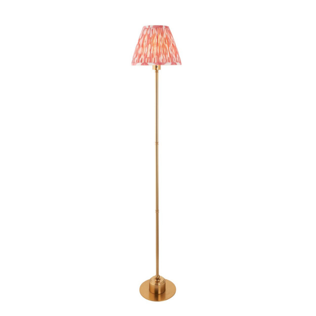 Burley Rechargeable Brushed Aged Brass Plate Floor Lamp with Coral Pink Fabric Ikat Shade 25cm Integrated LED - image 1