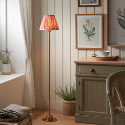 Burley Rechargeable Brushed Aged Brass Plate Floor Lamp with Coral Pink Fabric Ikat Shade 25cm Integrated LED - thumbnail 2