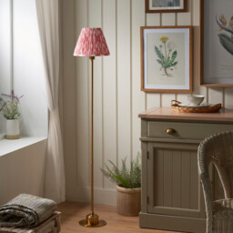 Burley Rechargeable Brushed Aged Brass Plate Floor Lamp with Coral Pink Fabric Ikat Shade 25cm Integrated LED - thumbnail 3