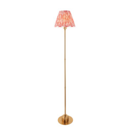 Burley Rechargeable Brushed Aged Brass Plate Floor Lamp with Coral Pink Fabric Ikat Shade 25cm Integrated LED
