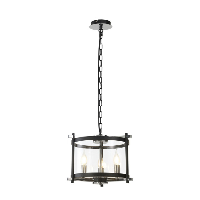 Nolan Single 36cm Pendant 3 Light E14 Black With Polished Chrome Detail And Clear Glass - image 1