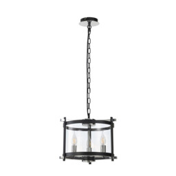 Nolan Single 36cm Pendant 3 Light E14 Black With Polished Chrome Detail And Clear Glass - thumbnail 3