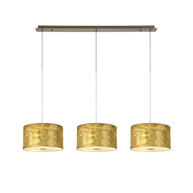 Baymont Antique Brass 3 Light E27 Linear Pendant With 30cm x 17cm Gold Leaf Shade 2m - image 1