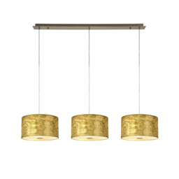 Baymont Antique Brass 3 Light E27 Linear Pendant With 30cm x 17cm Gold Leaf Shade 2m