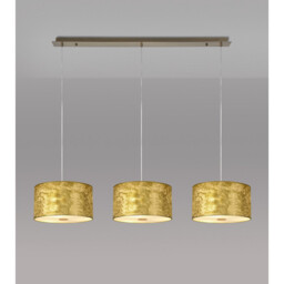 Baymont Antique Brass 3 Light E27 Linear Pendant With 30cm x 17cm Gold Leaf Shade 2m - thumbnail 2
