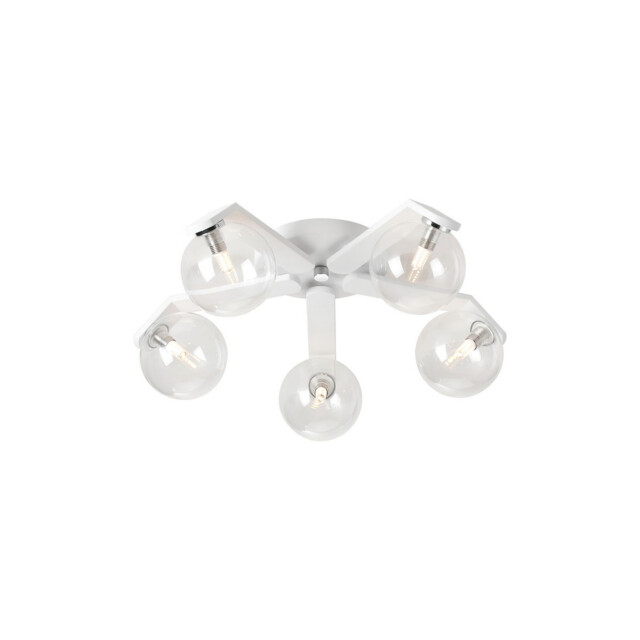 Cortland 54cm Flush Ceiling, 5 Light G9, IP44, White/Polished Chrome/Clear Smooth Round Glass - image 1